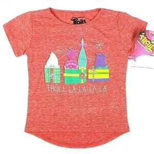 Trolls Christmas Tshirt Girls Sz 4T Red Graphic Shirt Holiday Festive Movie Gift